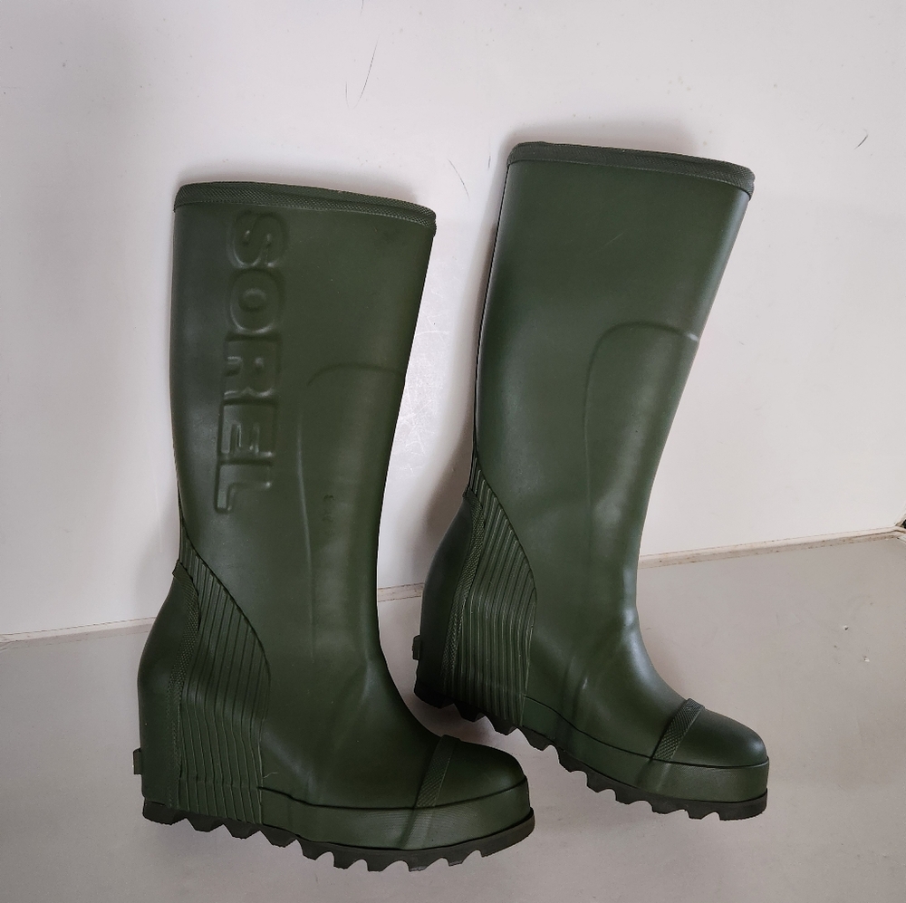 SOREL New Joan Wedge Tall Rain Boots 7.5 Green - Picture 7 of 12